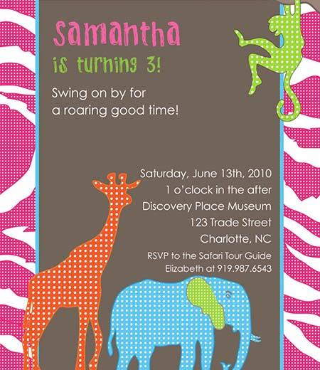 Safari Jungle Animals Printable Invitation - Pink